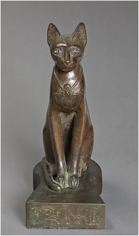 Katze, 664-610 v. Chr., 26. Dynastie. Guss, Gravierung, Bronze und Gold, H.: 27,6 cm. Louvre, Paris.